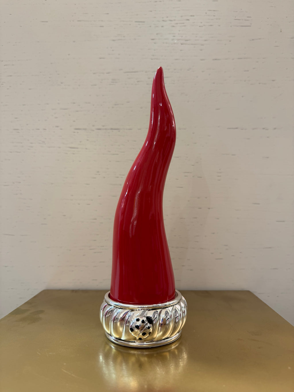 Sequenze - oggetto decorativo portafortuna a forma di peperoncino con base in argento