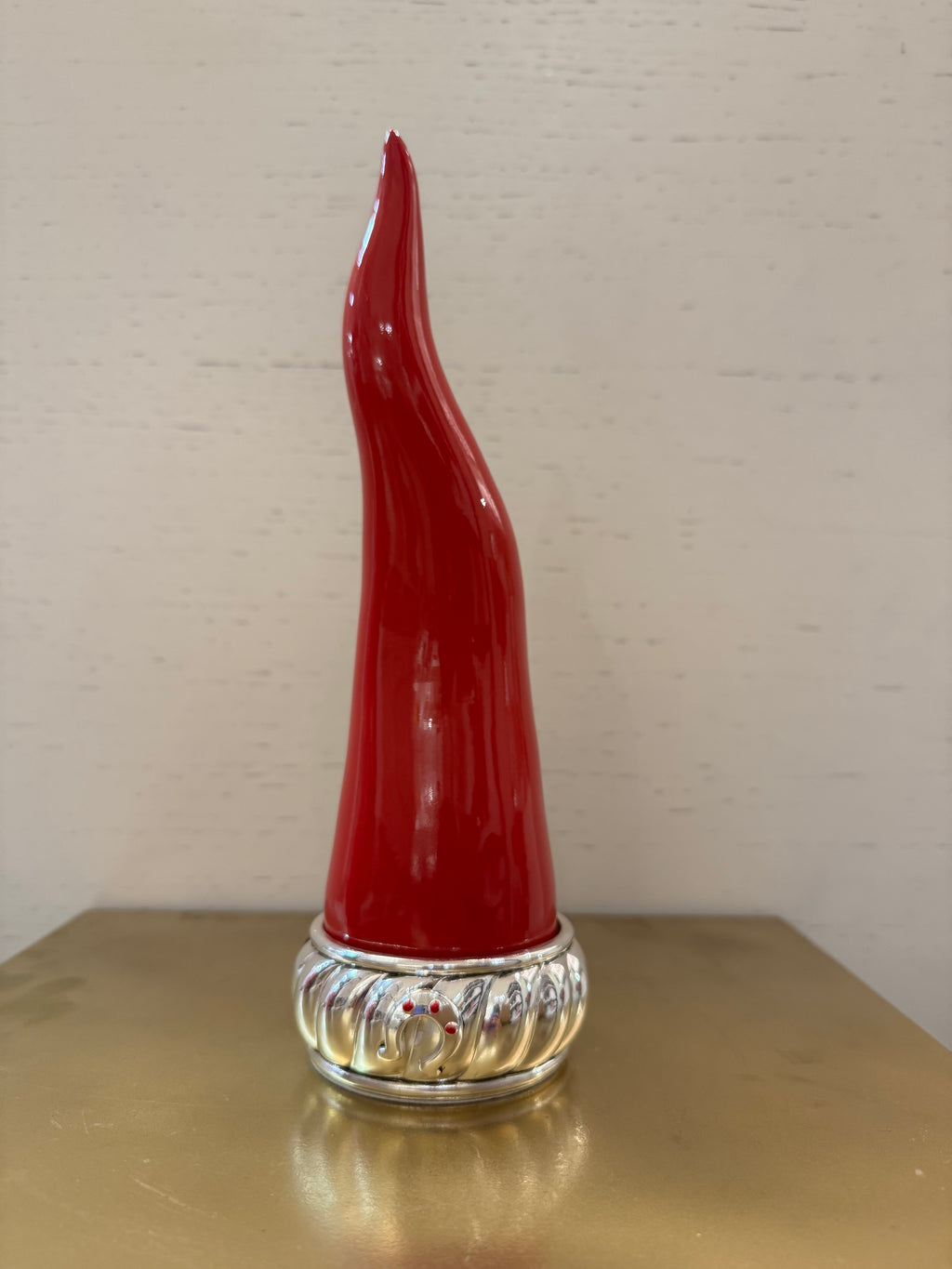 Sequenze - oggetto decorativo portafortuna a forma di peperoncino con base in argento
