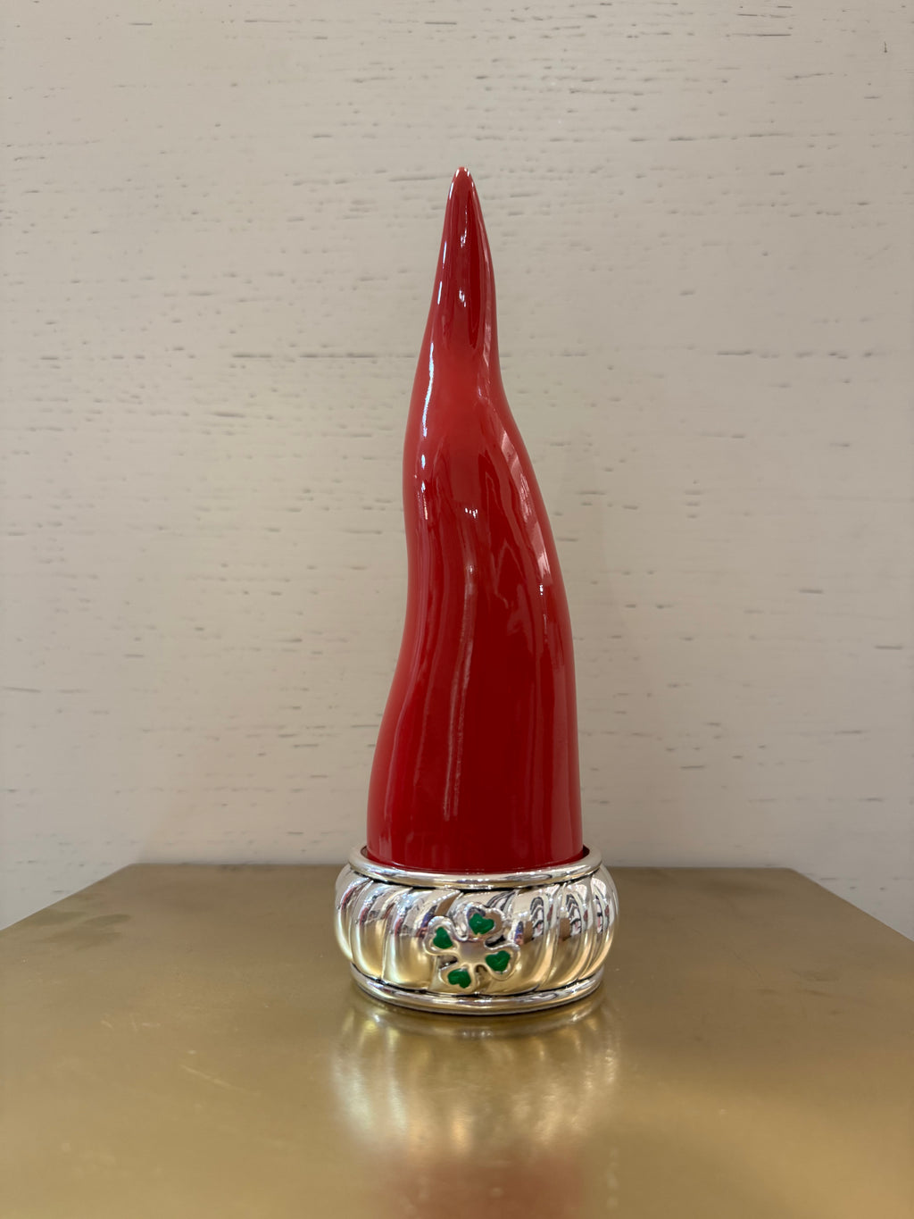 Sequenze - oggetto decorativo portafortuna a forma di peperoncino con base in argento